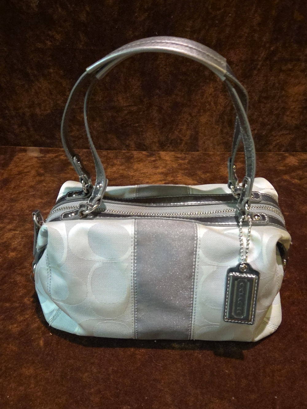 Coach Silver Handbag with Signature 'C' Emblem